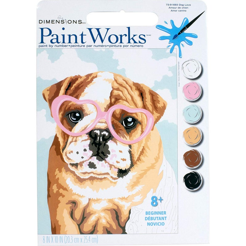 Dimensions , Dog Love, Paintworks Paint By Numbers Kit for Kids and Adults, 8'' x 10' - Image 1